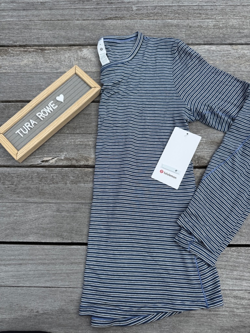 Lululemon Hold Tight Long Sleeve Shirt Blue Stripe Ribbed Modal Size 14 NWT